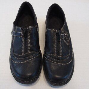 Clarks Leather Loafers Zip Up Comfort Casual Slip On Shoes Black Size 6